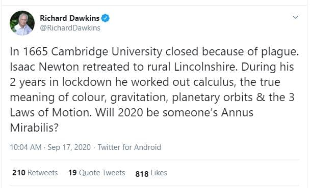 Richard dawkins richarddawkins in cambridge university closed because of plague.