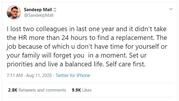 Sandeep mall sandeepmall lost two colleagues in last one year and it didn't take