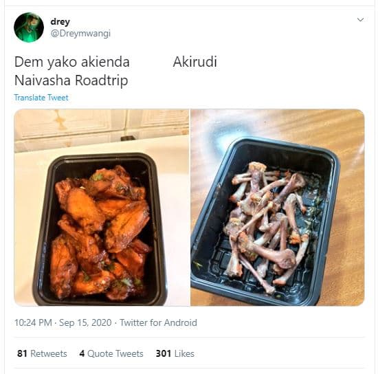 Drey dreymwangi dem yako akienda naivasha roadtrip translate tweet akirudi 10.24
