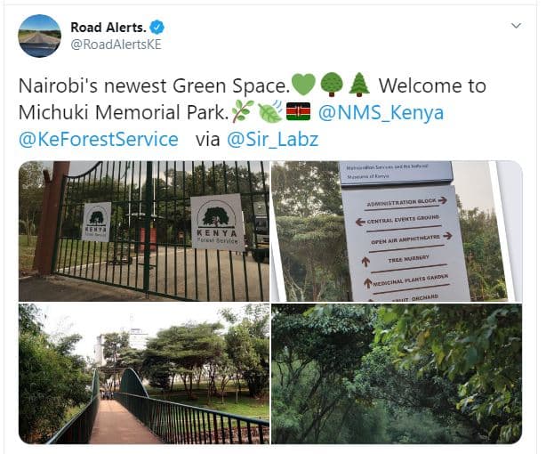 Road alerts roadalertske nairobi's newest green space welcome to michuki memoria