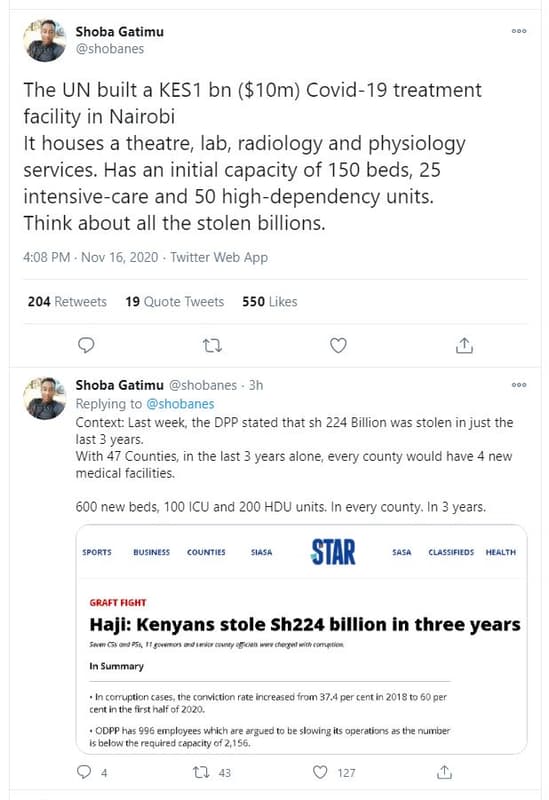 Shoba gatimu shobanes the un built a kes1 bn 1om covid19 treatment facility in n