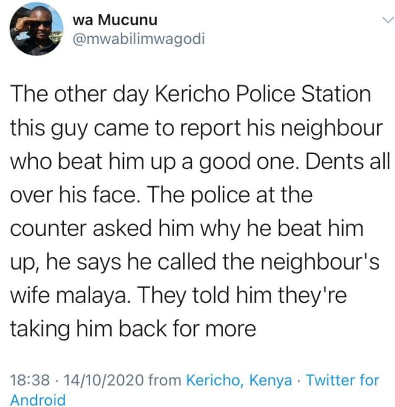 Wa mucunu mwabilimwagodi the other day kericho police station this guy came to r