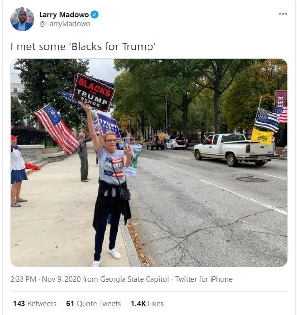 Larry madowo larrymadowo met some 'blacks for trump' 2.28 pm nov 9 from georgia