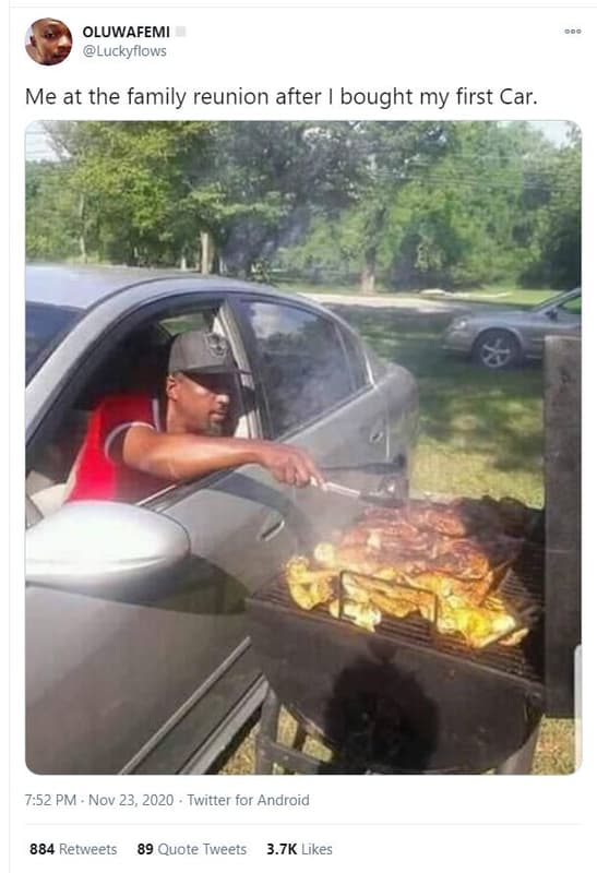 Oluwafemi luckyflows me at the family reunion after bought my first car. 7.52 pm