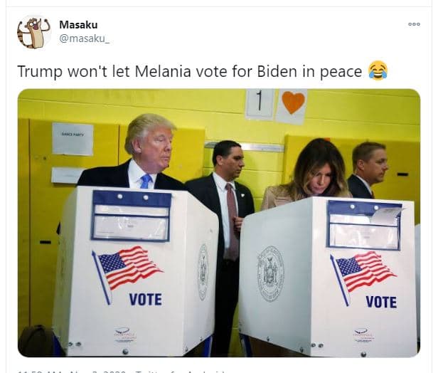 Masaku masaku _ trump won't let melania vote for biden in peace ucl, vote vote