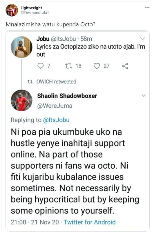 Lightweight desmondlala1 mnalazimisha watu kupenda octo? jobu itsjobu 58m lyrics