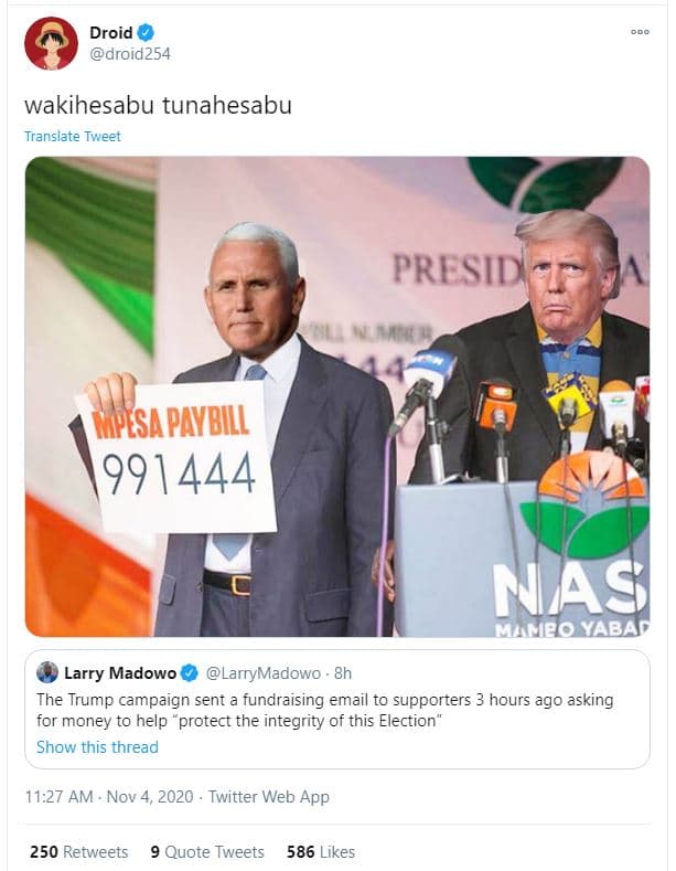 Droid droid254 wakihesabu tunahesabu translate tweet presiuy kupesa paybill nas