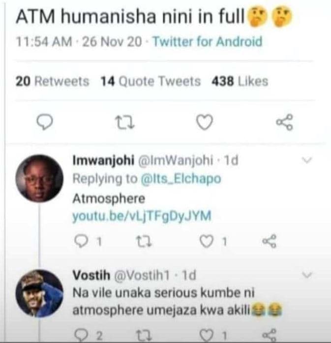 Atm humanisha nini in full 11.54 am 26 nov 20 twitter for android 20 retweets 14