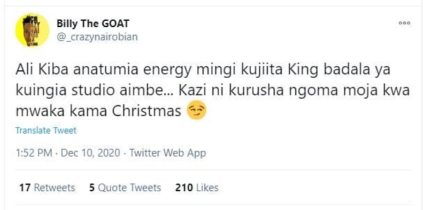 Billy the goat crazynairobian ali kiba anatumia energy mingi kujiita king badala