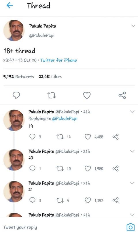 Thread pakulo papito pakulopapi 18 thread 23,47 13 oct 20 twitter for iphone 5,1
