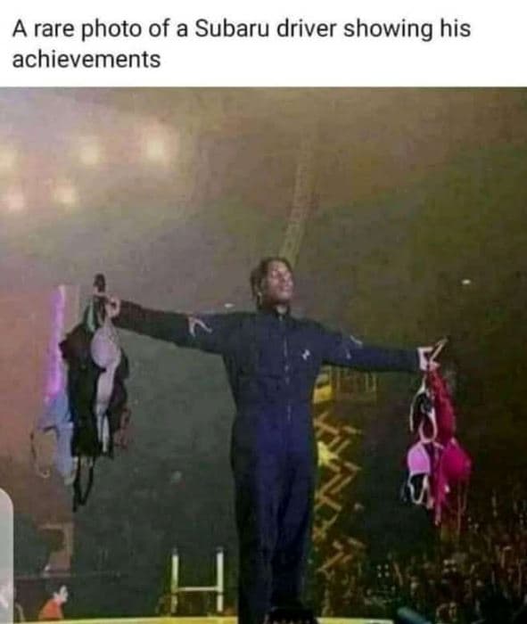 A rare photo of a subaru driver showing his achievements