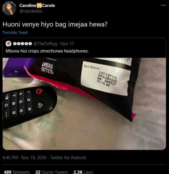 Caroline carole caroledee huoni venye hiyo bag imejaa hewa? translate tweet ooo0