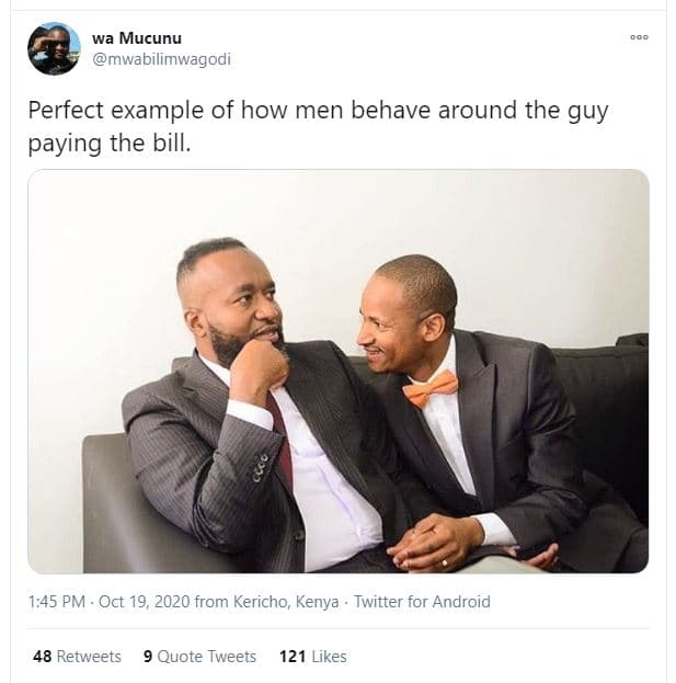 Wa mucunu mwabilimwagodi perfect example of how men behave around the guy paying