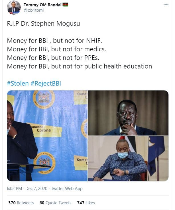 Tommy olé randall obltomi rip dr. stephen mogusu money for bbi but not for nhif.