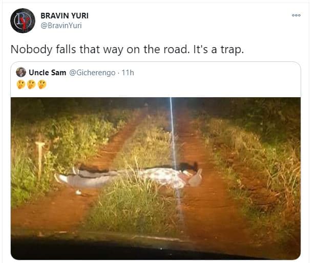 Bravin yuri bravinyuri nobody falls that way on the road. it's a trap uncle sam