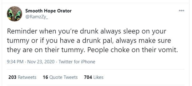 Smooth hope orator ramzzy _ reminder when you're drunk always sleep on your tumm
