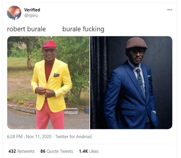 Verified njiiru robert burale burale fucking 6.28 pm nov 11, twitter for android