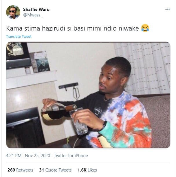Shaffie waru mwass kama stima hazirudi si basi mimi ndio niwake translate tweet