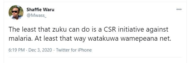 Shaffie waru mwass the least that zuku can do is a csr initiative against malari