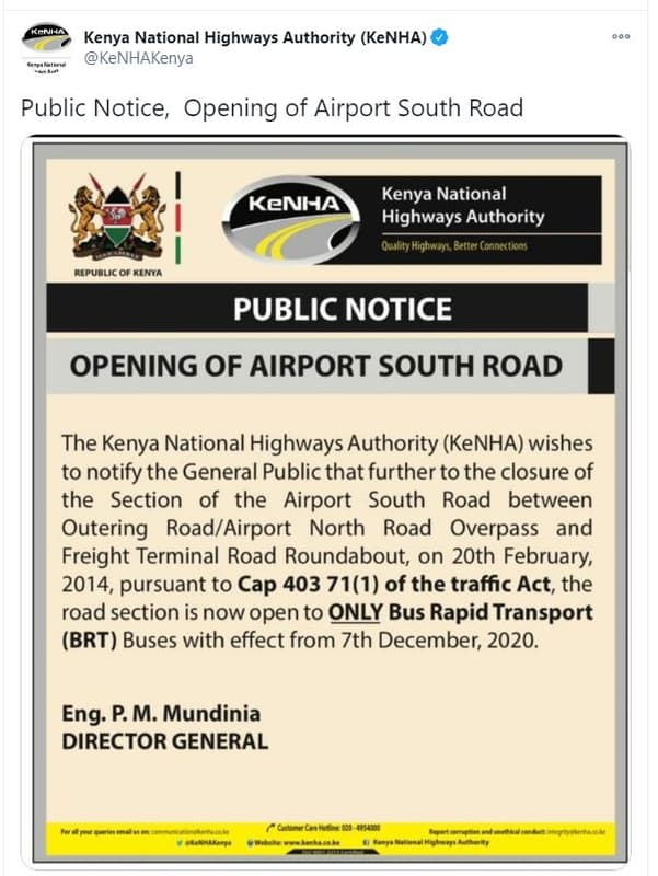 Kenya national highways authority kenha aon kenhakenya public notice opening of