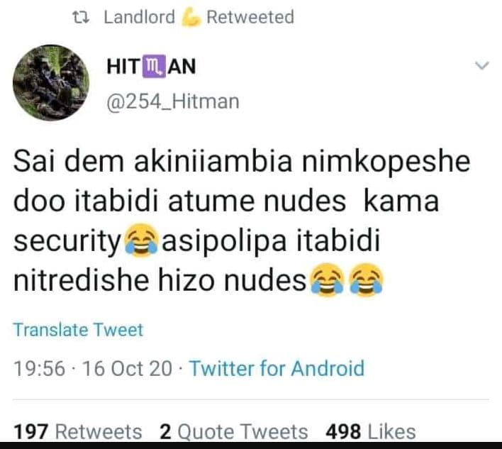 T2 landlord retweeted hitmuan 254_hitman sai dem akiniiambia nimkopeshe doo itab