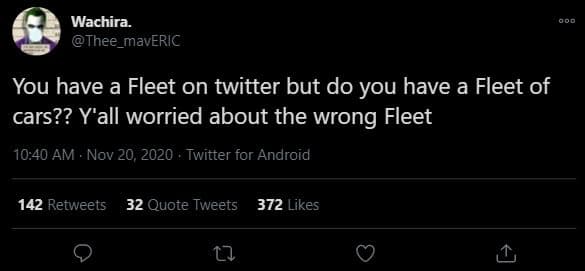 Wachira. thee_maveric you have a fleet on twitter but do you have a fleet of car