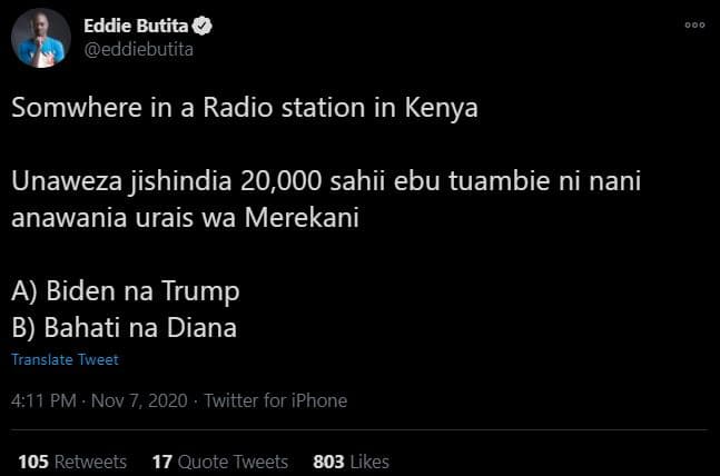 Eddie butita eddiebutita somwhere in a radio station in kenya unaweza jishindia