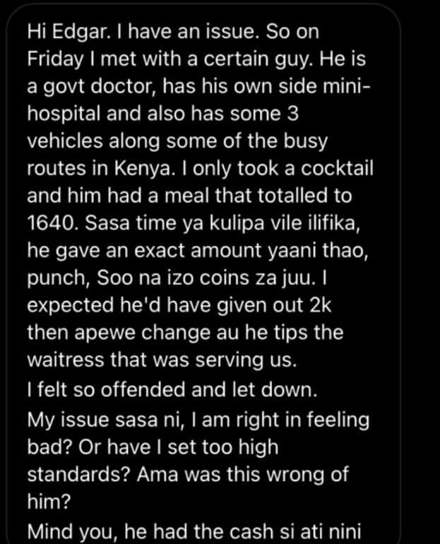 Hi edgar. have an issue_ so on friday met with a certain guy. he is a govt docto