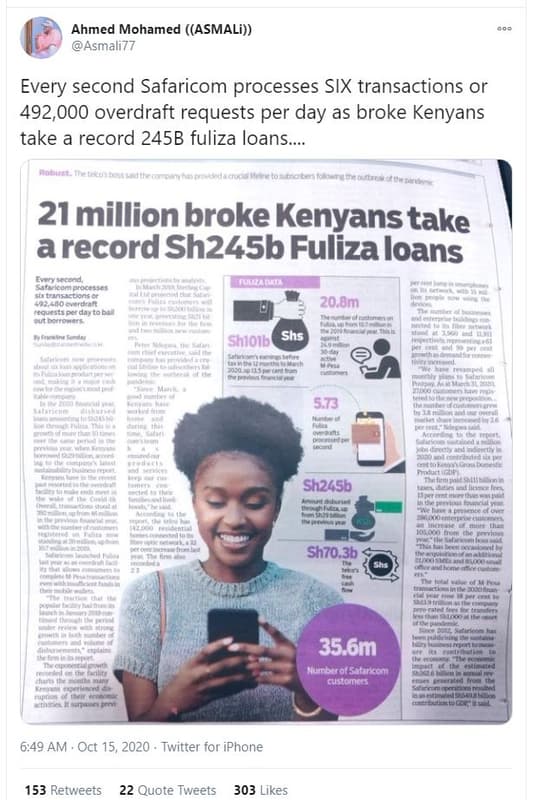 Ahmed mohamed asmali asmali77 every second safaricom processes six transactions
