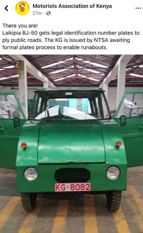 Motorists association of kenya 27m there you are! laikipia bj50 gets legal ident