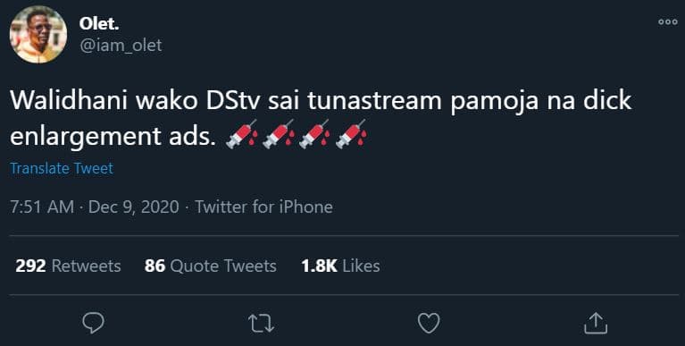 Olet. iam_olet 00o walidhani wako dstv sai tunastream pamoja na dick enlargement