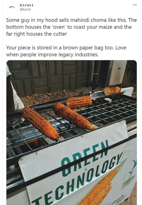 Kiruti kiruti some guy in my hood sells mahindi choma like this. the bottom hous