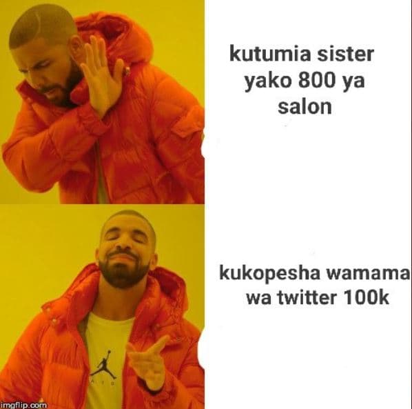 Kutumia sister yako 800 ya salon kukopesha wamamal wa twitter 100k imanig con