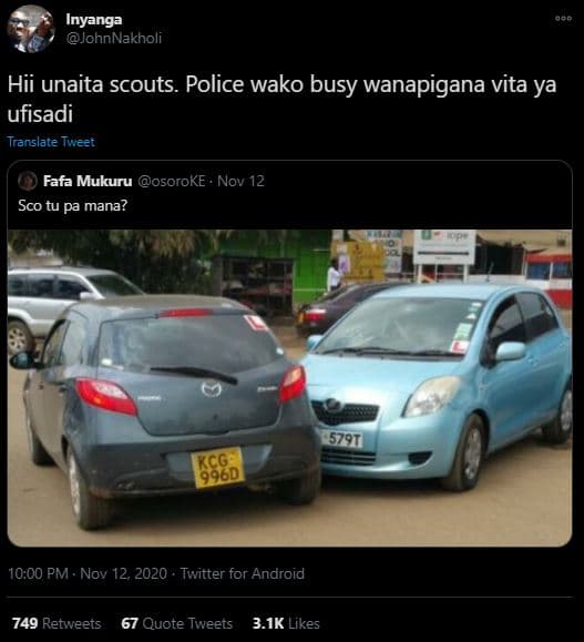 Inyanga johnnakholi hii unaita scouts. police wako busy wanapigana vita ya ufisa