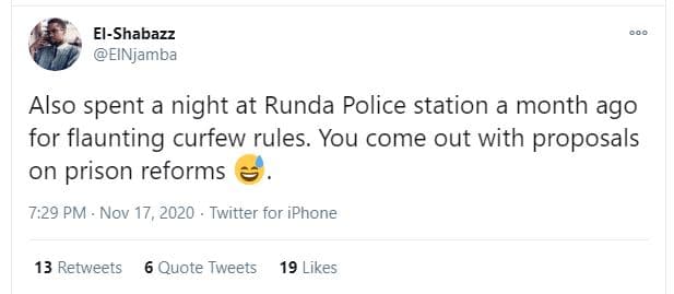 Elshabazz einjamba also spent a night at runda police station a month ago for fl