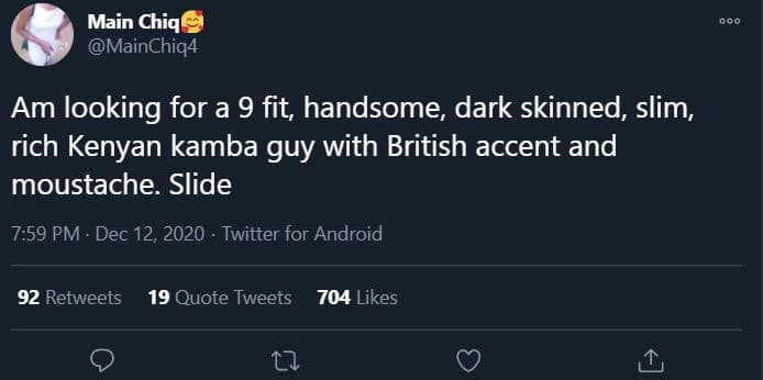 Main chiq mainchiq4 am looking for a 9 fit handsome dark skinned slim rich kenya