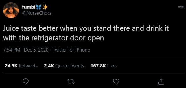 Fumbi nursechocs juice taste better when you stand there and drink it with the r