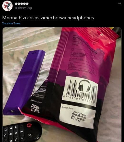 Thetvplug mbona hizi crisps zimechorwa headphones. translate tweet sa5t es bot b