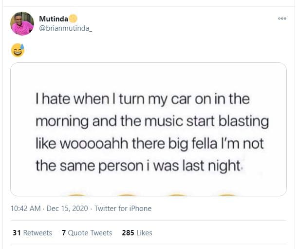 Mutinda brianmutinda ihate when turn my car on in the morning and the music star