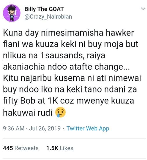Billy the goat crazy_nairobian kuna day nimesimamisha hawker flani wa kuuza keki