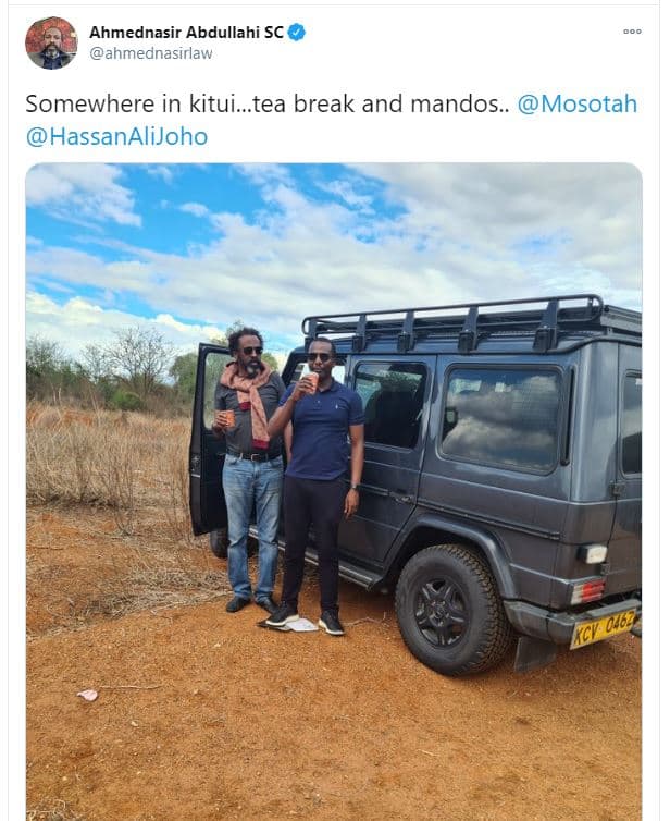 Ahmednasir abdullahi sc ahmednasirlaw somewhere in kitui.tea break and mandos..