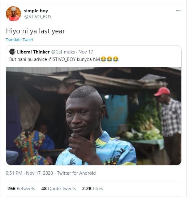 Simple boy stivo_boy hiyo ni ya last year translate tweet liberal thinker cal_mo