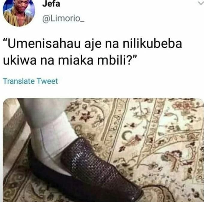 Jefa limorio _ umenisahau aje na nilikubeba ukiwa na miaka mbili? translate twee