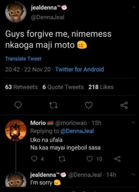 Jealdenna dennajeal guys forgive me nimemess nkaoga maji moto translate tweel 20