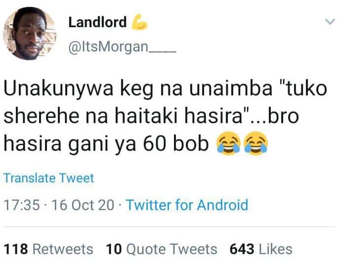 Landlord itsmorgan unakunywa keg na unaimba tuko sherehe na haitaki hasira bro h