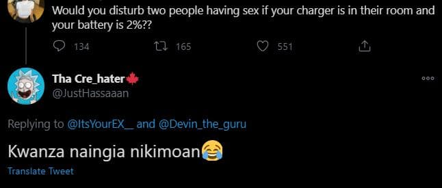 Would you disturb two people having sex if your charger is in their room and you