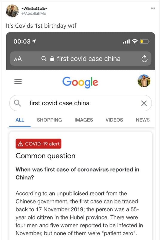 Abdullab abdxllahmo it's covids ist birthday wtf 0003 7 aa first covid case chin
