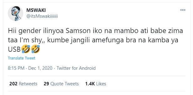 Mswaki itsmswakiiiiiii hii gender ilinyoa samson iko na mambo ati babe zima taa