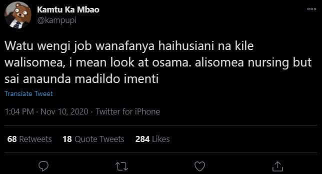 Kamtu ka mbao kampupi watu wengi job wanafanya haihusiani na kile walisomea, mea