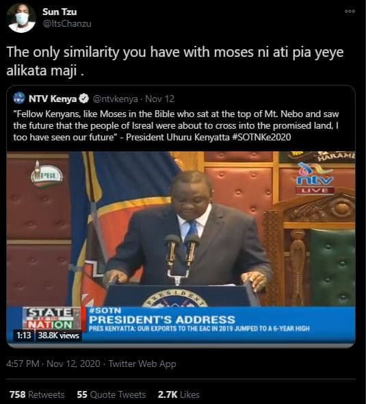 Sun tzu itschanzu the only similarity you have with moses ni ati pia yeye alikat